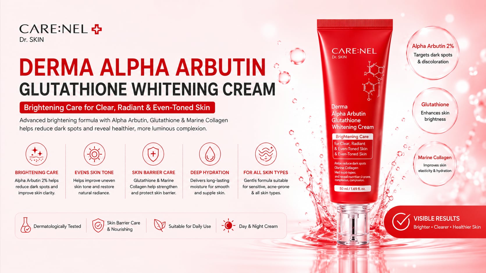 CARE:NEL Derma Alpha Arbutin Glutathione Whitening Cream 45ml