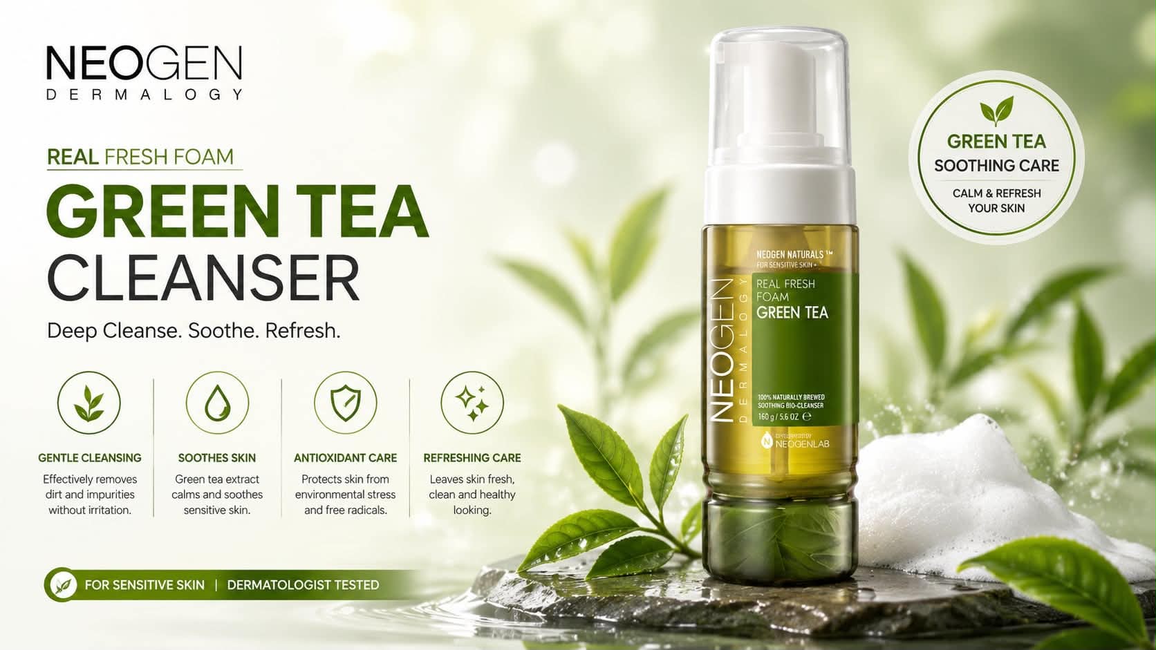 NEOGEN DERMALOGY Real Fresh Foam Green Tea Facial Cleanser 160ml